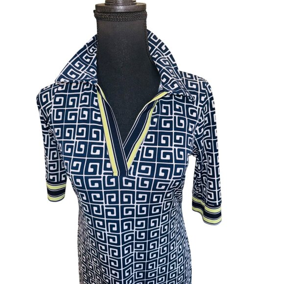 En Focus Studio 4 Navy White Geo Print Travel Office Siren Dress Slimming Spand - Picture 5 of 8